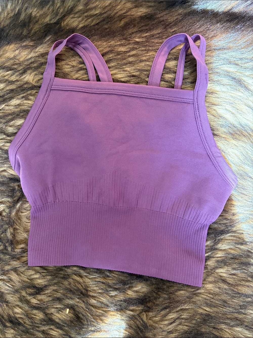 Zella Ribbed Double-Strap Sports Bra — Purple Size Small